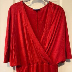 Red Faux Wrap Batwing Top